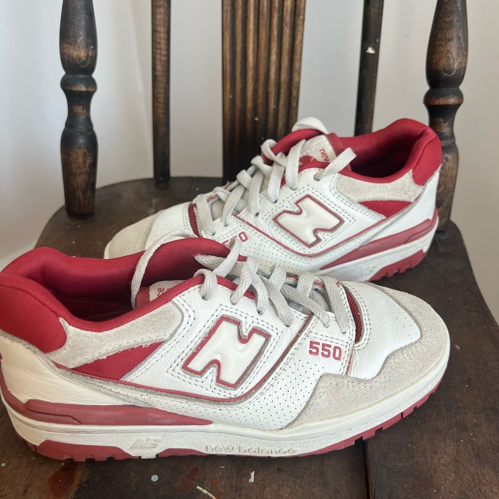 New Balance 550 Red and White Athletic Shoes